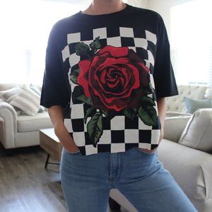Vintage Crop Top With Large Rose